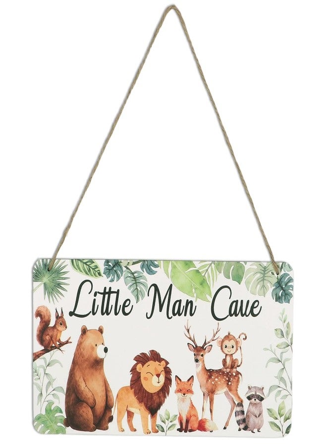 Penitue Wooden Little Man Cave Sign, 30x15cm/11.81x5.9in Jungle Safari Woodland Forest Animal Theme Little Man Cave Sign Hanging Wood Decoration Decor for Toddler Baby Boy Nursery Bedroom - Image 1