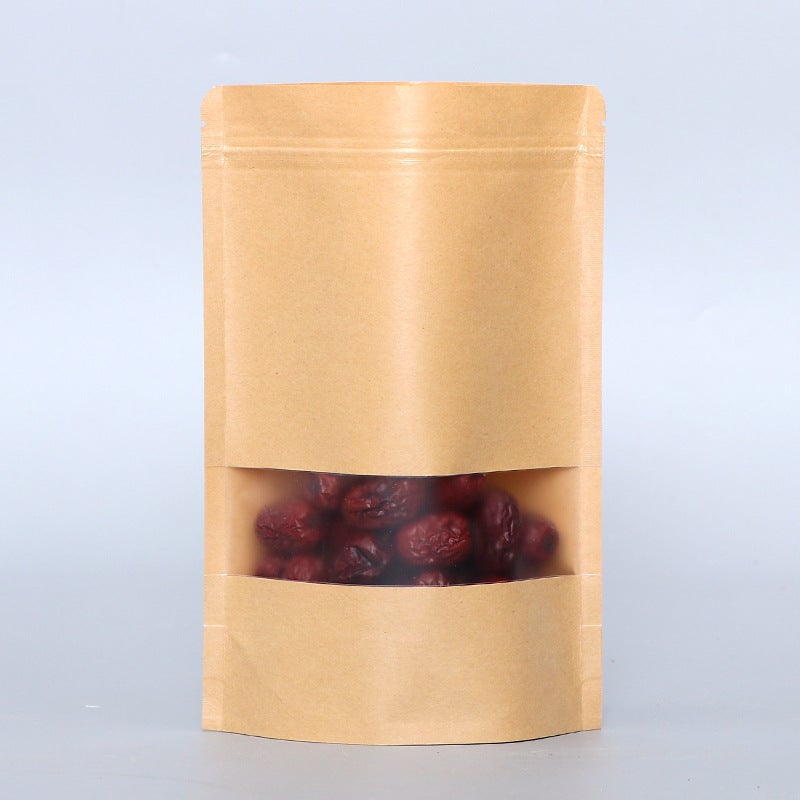 Kraft Paper Self-Sealing Bag Self-Supporting Bag Thickened Dried Fruit Food Packaging Bag Tea High-Definition Window Sealing Bag - Image 1