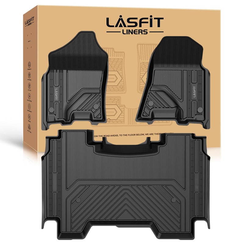 LASFIT Floor Mats for Ram 1500 Crew Cab 2019-2024 Without Rear Under-Seat Factory Storage 4 Full Size Doors Bucket Seat (NOT for Classic Model), All Weather TPE Custom Fit 1st & 2nd Row, Black - Image 1