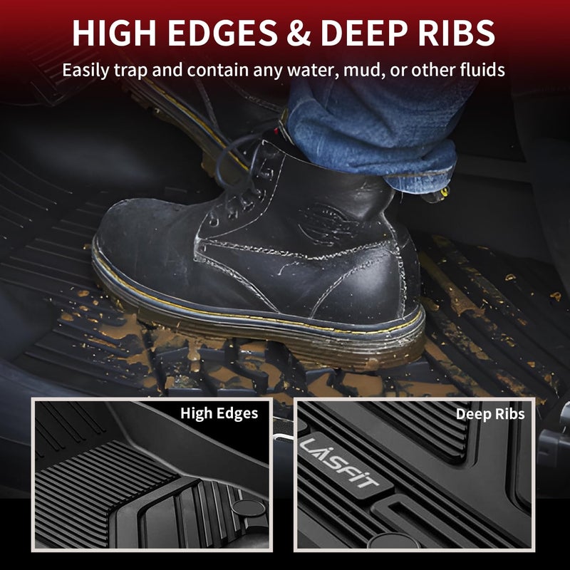 LASFIT Floor Mats for Ram 1500 Crew Cab 2019-2024 Without Rear Under-Seat Factory Storage 4 Full Size Doors Bucket Seat (NOT for Classic Model), All Weather TPE Custom Fit 1st & 2nd Row, Black - Image 5