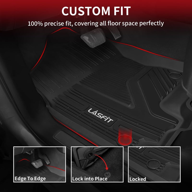LASFIT Floor Mats for Ram 1500 Crew Cab 2019-2024 Without Rear Under-Seat Factory Storage 4 Full Size Doors Bucket Seat (NOT for Classic Model), All Weather TPE Custom Fit 1st & 2nd Row, Black - Image 4