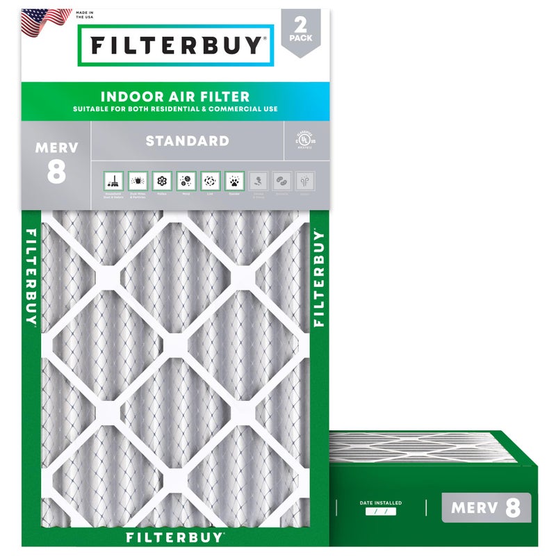 Filterbuy 20x30x4 Air Filter MERV 8 MPR 700 Dust Defense Replacement 2Pack Electrostatic Pleated HVAC AC Furnace Filters Made in USA Actual Size 1950 x 2950 x 363