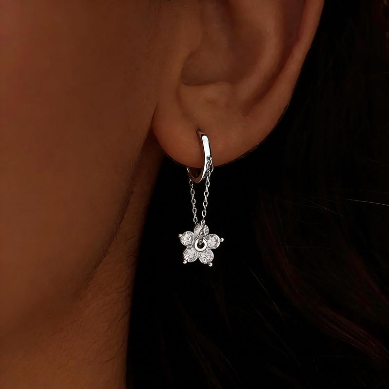 AYWFCBF Dangle Earrings for Women Silver Cubic Zirconia Hoop Earrings Dainty Flower Diamond Drop Earring Wedding Jewelry for Brides - Image 3