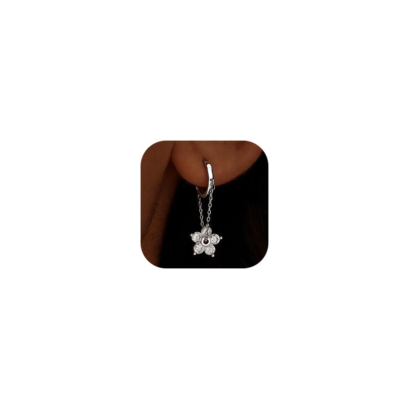AYWFCBF Dangle Earrings for Women Silver Cubic Zirconia Hoop Earrings Dainty Flower Diamond Drop Earring Wedding Jewelry for Brides - Image 1