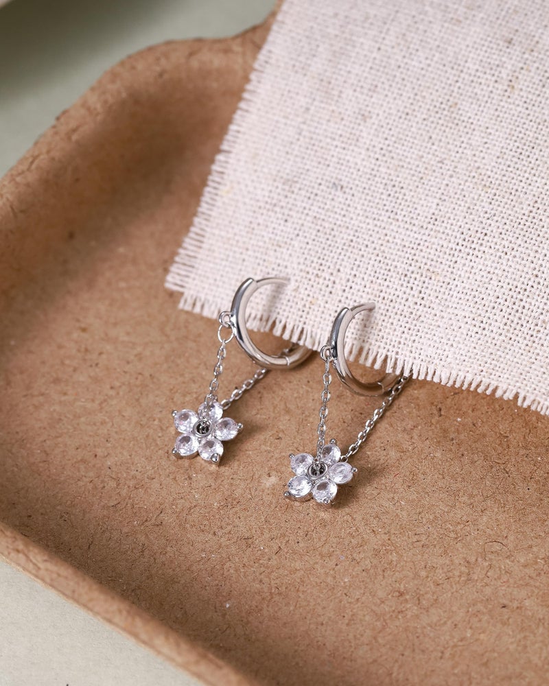 AYWFCBF Dangle Earrings for Women Silver Cubic Zirconia Hoop Earrings Dainty Flower Diamond Drop Earring Wedding Jewelry for Brides - Image 5