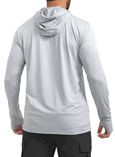 Sejuani Mens UPF 50 Light Jacket Full Zip Sun Protection Hoodie Long Sleeve Sun Shirts for Men Hiking Fishing Zip PocketsLight Grey_S - Image 3