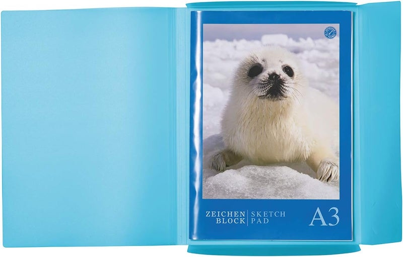 Herma Elastic Folder Translucent in Light Blue, A3, Sturdy Plastic, with 3 Inner Flaps, 1 Span Folder - Image 3