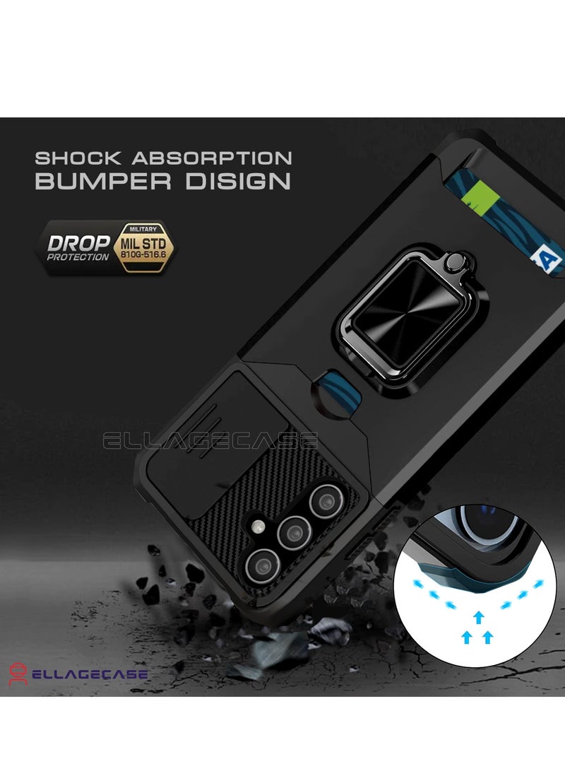 ELLAGECASE حافظة مقاومة للصدمات مع فتحة بطاقة، قاعدة وحماية كاميرا قوية لهاتف سامسونج جالاكسي A35 - تشمل لوحة معدنية مخفية - Image 2