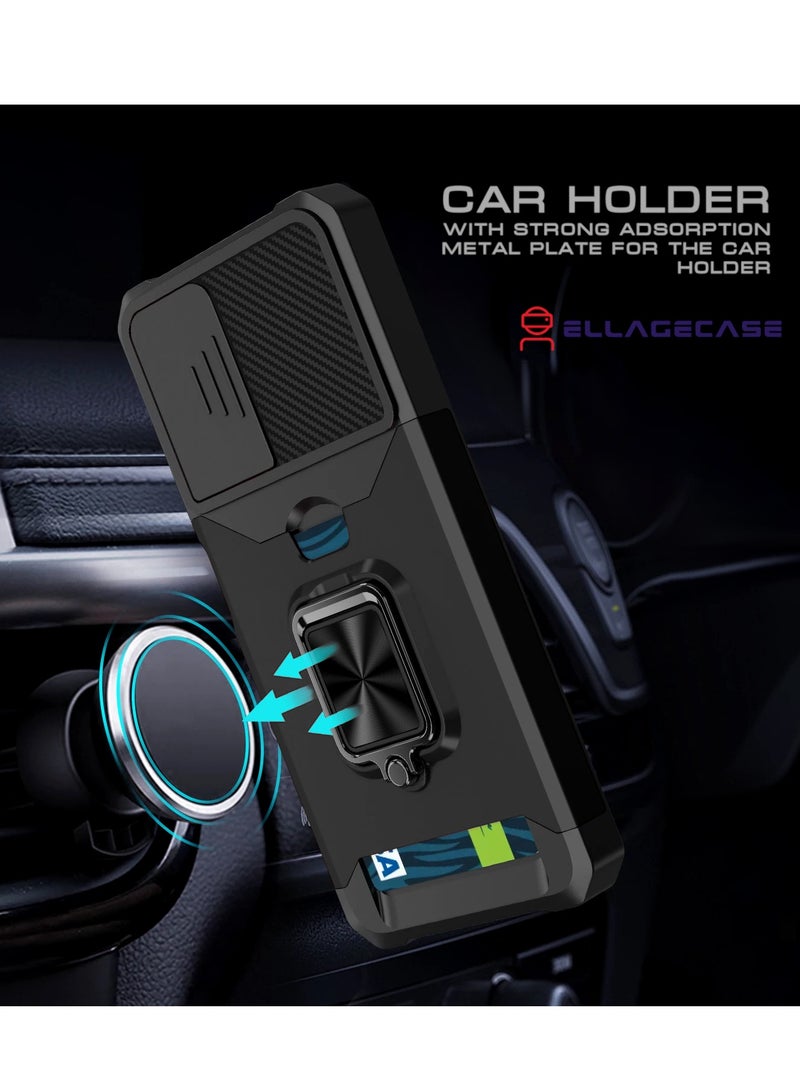 ELLAGECASE حافظة مقاومة للصدمات مع فتحة بطاقة، قاعدة وحماية كاميرا قوية لهاتف سامسونج جالاكسي A35 - تشمل لوحة معدنية مخفية - Image 4