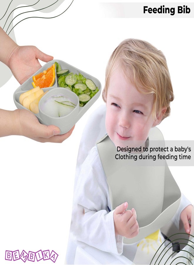 Bembika Baby Feeding Essential Baby Dinner Set Silicone Tableware Set for Baby Infant Training Eating Utensils - (Pack of 5)(Grey) - Image 2
