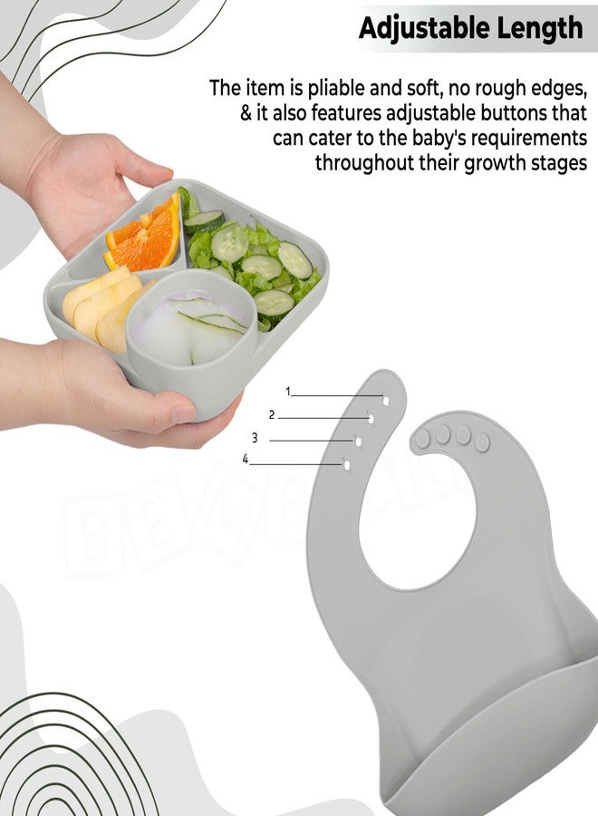 Bembika Baby Feeding Essential Baby Dinner Set Silicone Tableware Set for Baby Infant Training Eating Utensils - (Pack of 5)(Grey) - Image 4
