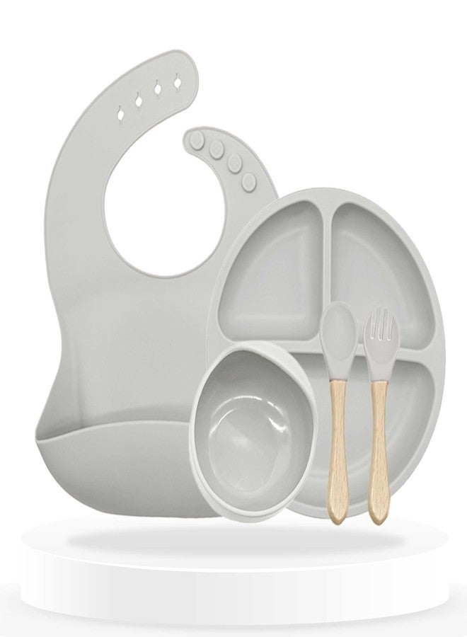 Bembika Baby Feeding Essential Baby Dinner Set Silicone Tableware Set for Baby Infant Training Eating Utensils - (Pack of 5)(Grey) - Image 1