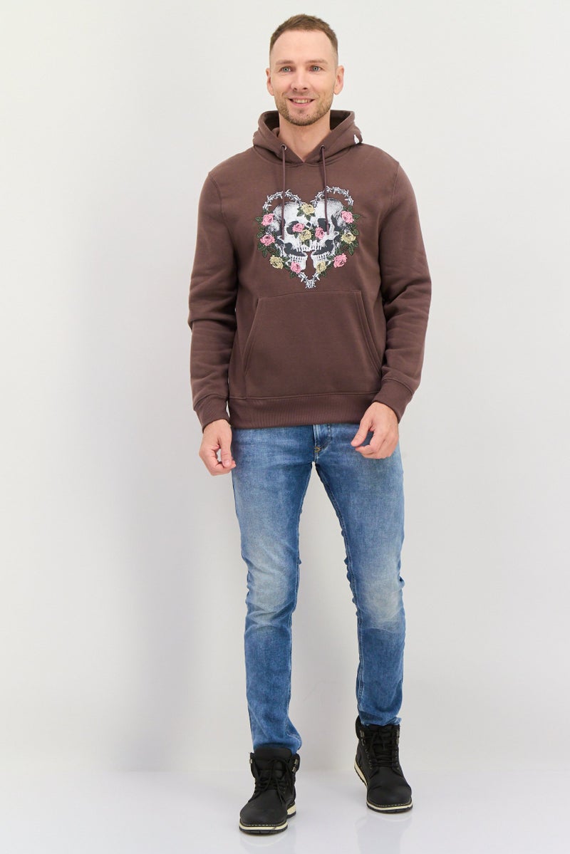 MEMBERS ONLY سويت شيرت رجالي بغطاء رأس بأكمام طويلة مزخرفة، بني - Image 3