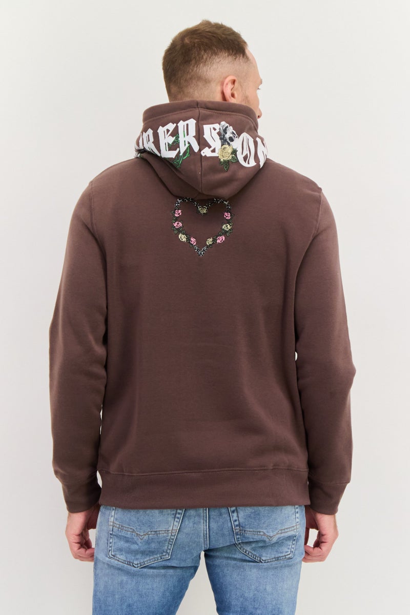 MEMBERS ONLY سويت شيرت رجالي بغطاء رأس بأكمام طويلة مزخرفة، بني - Image 2