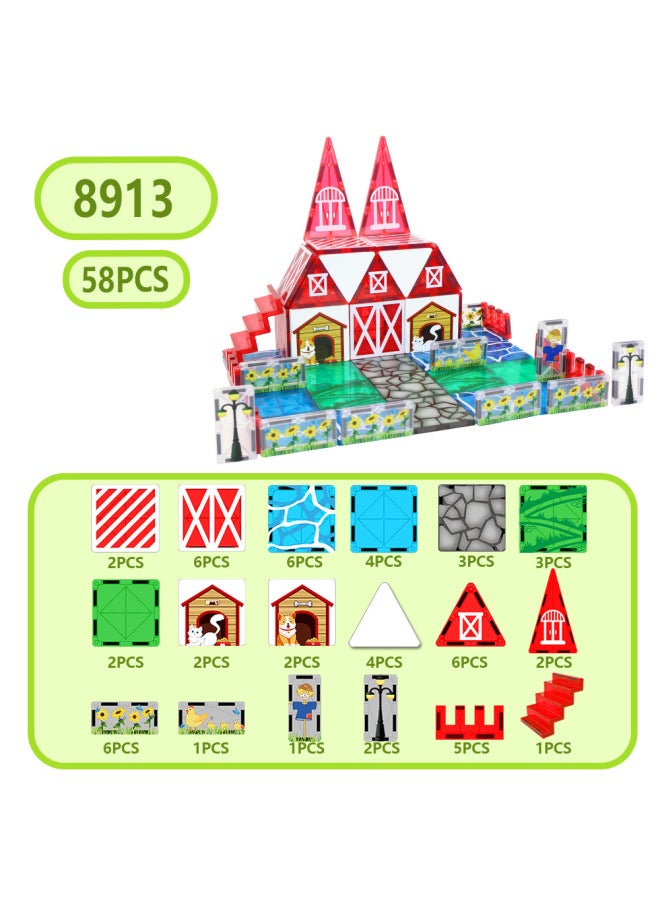 Color Window Magnetic Sheet Track Ball Slide Children's Pipe Toy Magnetic Block Patch Magnetic Sheet Color Window-Color:8913-happy Farm  - Image 1