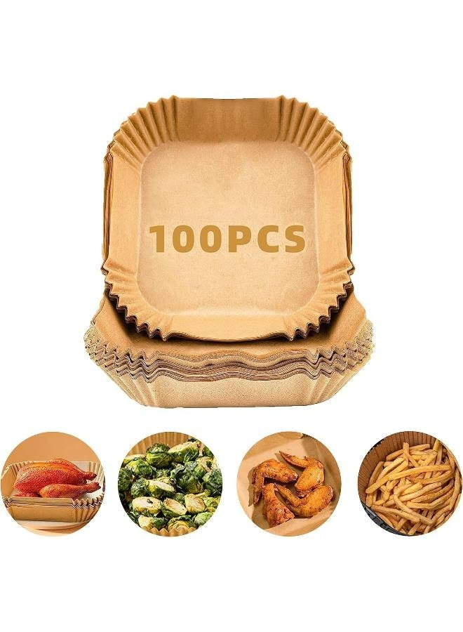 100 قطعة من بطانة ورقية للاستخدام مرة واحدة لمقلاة الهواء، بطانات مقلاة الهواء المربعة، ورق خبز لمقلاة الهواء مقاوم للماء، ورق زبدة للخبز والتحميص في الميكروويف، 16 سم (6.3 بوصة) - Image 1
