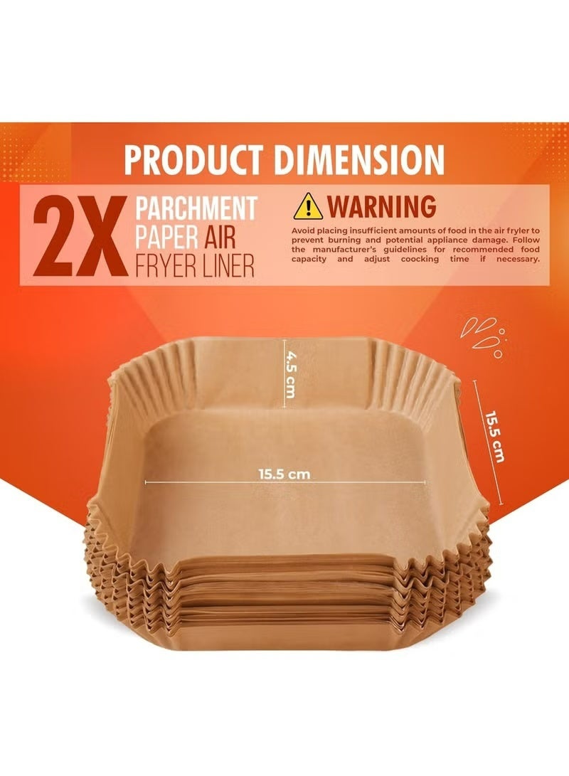 100 قطعة من بطانة ورقية للاستخدام مرة واحدة لمقلاة الهواء، بطانات مقلاة الهواء المربعة، ورق خبز لمقلاة الهواء مقاوم للماء، ورق زبدة للخبز والتحميص في الميكروويف، 16 سم (6.3 بوصة) - Image 2