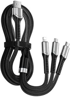FASHION MANIA 3 in 1 200W USB Charger Cables Ultra-Fast Braided Nylon Charging Cable, Universal Multiple Ports Charging Cord with Type-C, Micro USB and IP Port for Cell Phones and More-1.3 M 