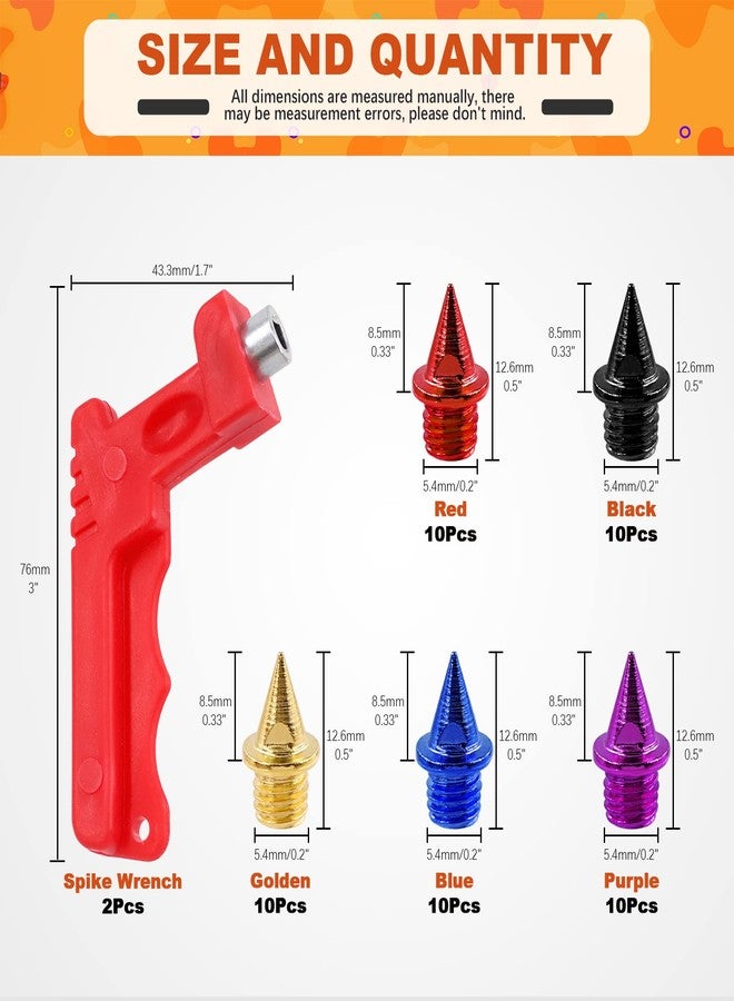 Tanstic 52Pcs 1/4 Inch 5 Colors Carbon Steel Track Spikes Cross Country Spikes with Spike Wrench for Sprint Sports Track and Cross Country Short Running - Image 2