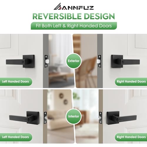 ANNFUZ Entry Door Handle Lock with Keys,Interior Front Door Lever Set with Turn-Thumb Locking,Not Keyed Alike Reversible Door Knob for Right Left Side,for Entrance,Bedrooms,Bathroom,Matte Black - Image 5