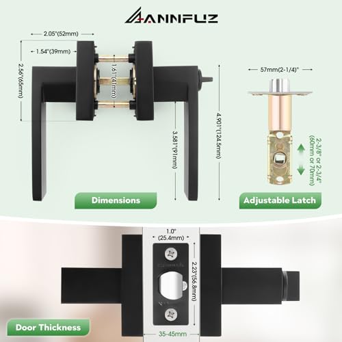 ANNFUZ Entry Door Handle Lock with Keys,Interior Front Door Lever Set with Turn-Thumb Locking,Not Keyed Alike Reversible Door Knob for Right Left Side,for Entrance,Bedrooms,Bathroom,Matte Black - Image 4