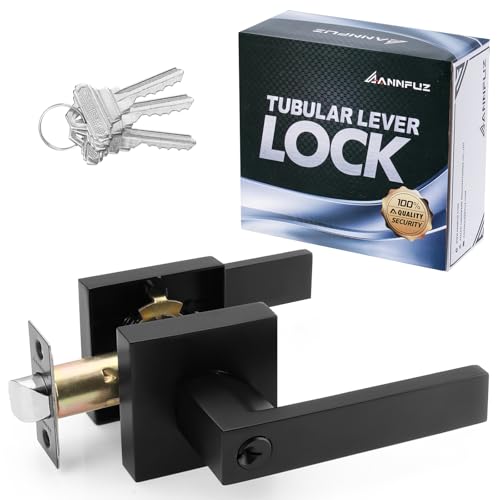 ANNFUZ Entry Door Handle Lock with Keys,Interior Front Door Lever Set with Turn-Thumb Locking,Not Keyed Alike Reversible Door Knob for Right Left Side,for Entrance,Bedrooms,Bathroom,Matte Black - Image 1