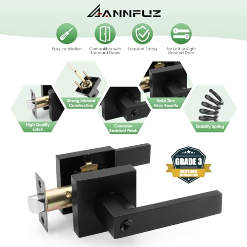 ANNFUZ Entry Door Handle Lock with Keys,Interior Front Door Lever Set with Turn-Thumb Locking,Not Keyed Alike Reversible Door Knob for Right Left Side,for Entrance,Bedrooms,Bathroom,Matte Black - Image 3