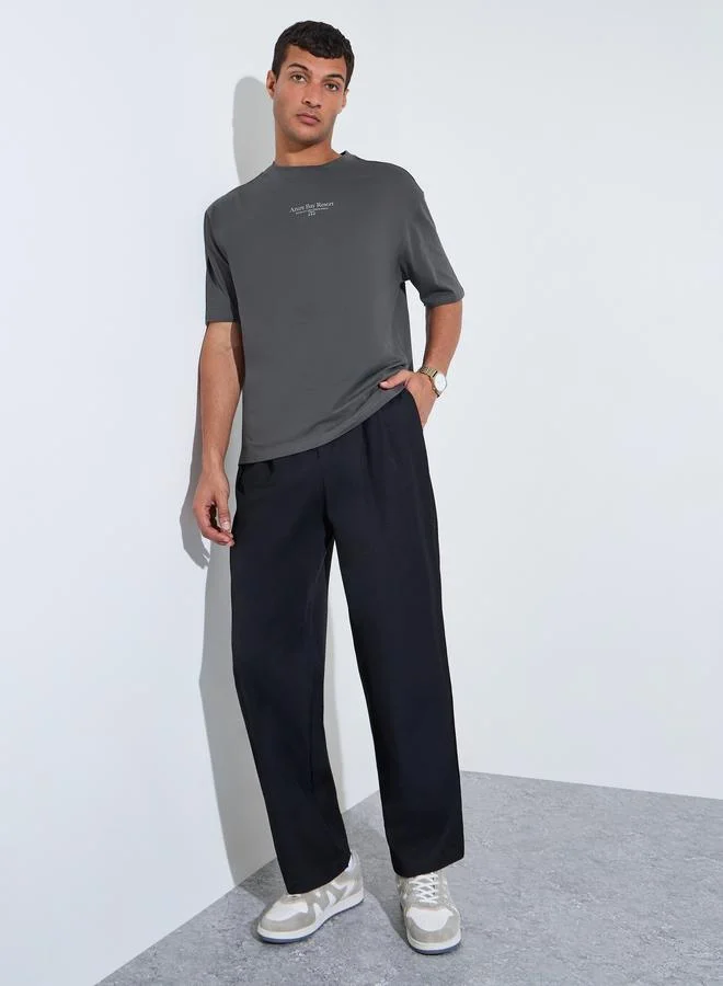 Styli Grey Slogan Print Crew Neck Oversized T-Shirt