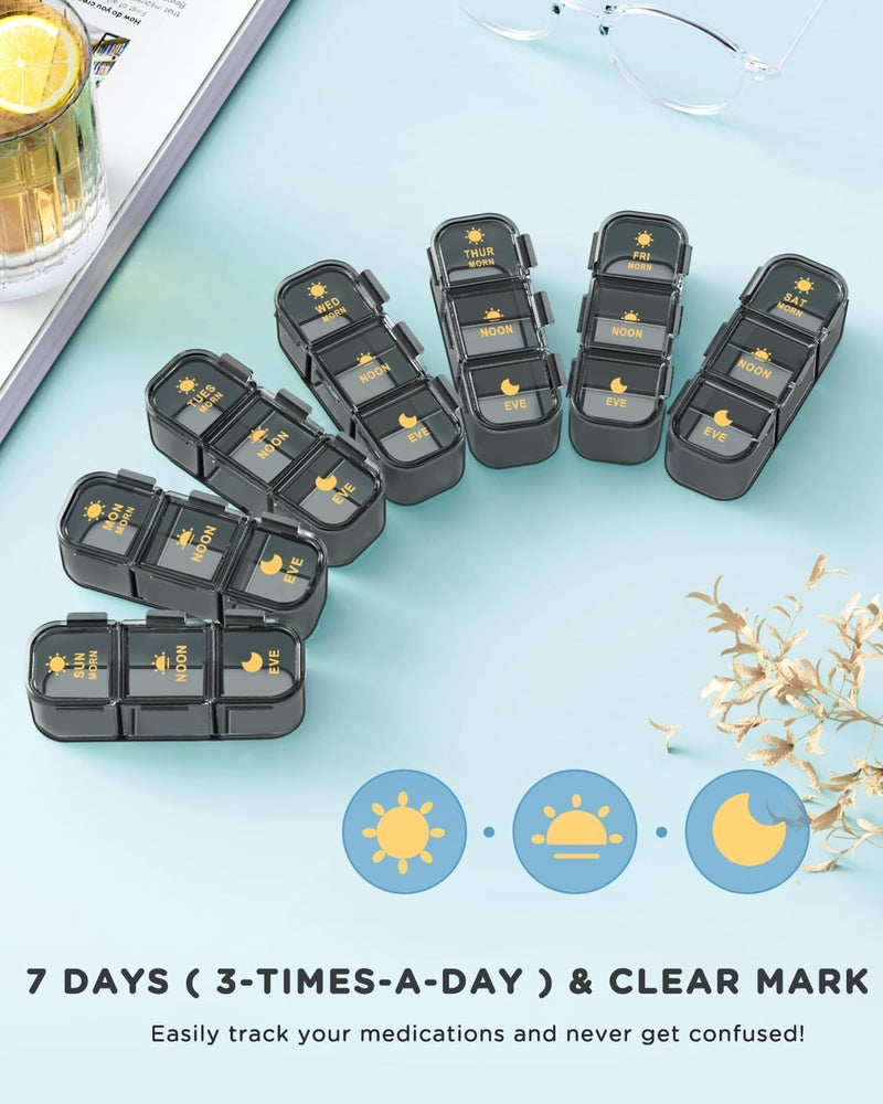 Acedada Pill Organizer 3 Times A Day - Acedada Weekly Pill Organizer 3X A Day, Large Pill Box 7 Day Medicine Organizer Pill Case, Pill Container Holder, Daily Pill Box 3 Times A Day, for Vitamin, Black Grey - Image 3