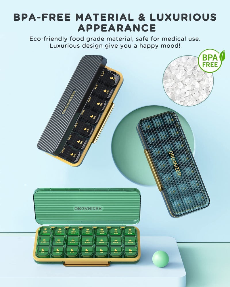 Acedada Pill Organizer 3 Times A Day - Acedada Weekly Pill Organizer 3X A Day, Large Pill Box 7 Day Medicine Organizer Pill Case, Pill Container Holder, Daily Pill Box 3 Times A Day, for Vitamin, Black Grey - Image 2