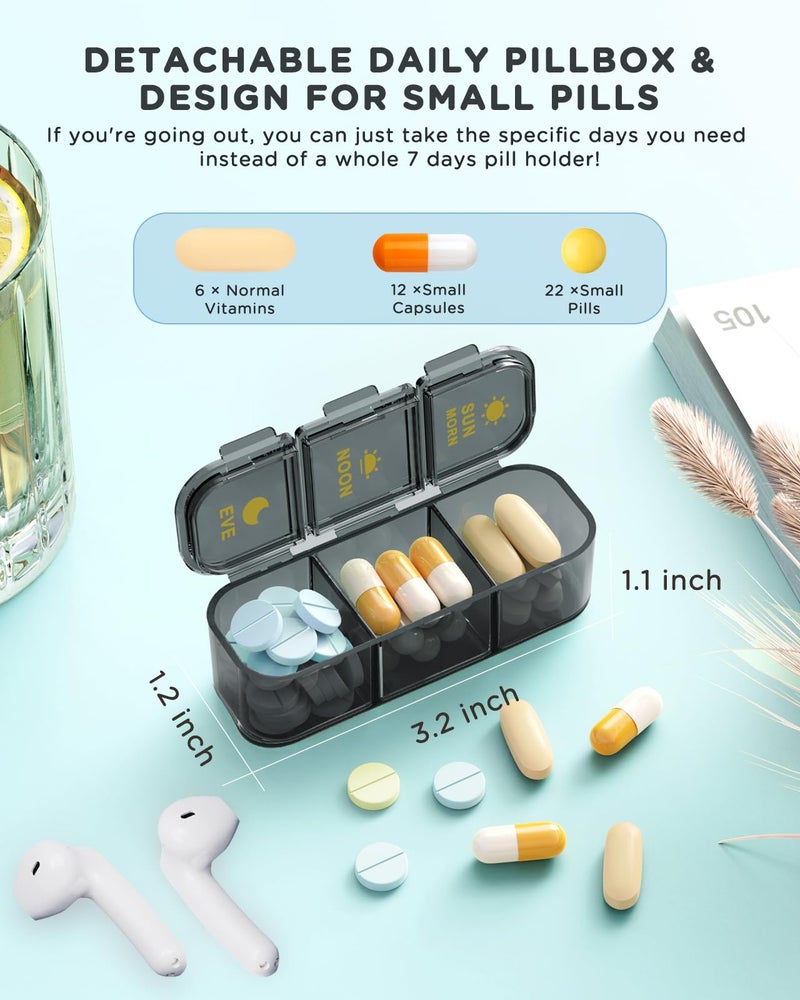 Acedada Pill Organizer 3 Times A Day - Acedada Weekly Pill Organizer 3X A Day, Large Pill Box 7 Day Medicine Organizer Pill Case, Pill Container Holder, Daily Pill Box 3 Times A Day, for Vitamin, Black Grey - Image 5