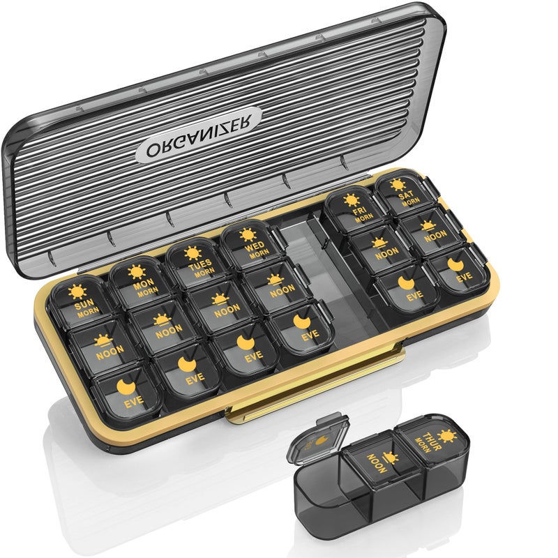 Acedada Pill Organizer 3 Times A Day - Acedada Weekly Pill Organizer 3X A Day, Large Pill Box 7 Day Medicine Organizer Pill Case, Pill Container Holder, Daily Pill Box 3 Times A Day, for Vitamin, Black Grey - Image 1