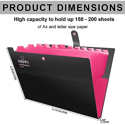NISUN 12 Pocket Expanding File Folder Accordion Document Organizer, Adjustable Buckle Folder Pocket Folder for School Office Home (Black) - Image 2