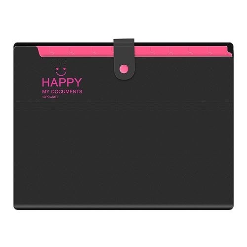 NISUN 12 Pocket Expanding File Folder Accordion Document Organizer, Adjustable Buckle Folder Pocket Folder for School Office Home (Black) - Image 1