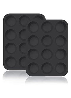 Generic Silicone Muffin Pans, Cupcake Pans 12 Cups Food Grade Silicone Baking Molds, Large Muffin Tin for Brownies, Cupcake, Pudding, Fat Bomb, Egg Muffin, 100% Non-Stick (Black, 2 Pack)  - Image 1