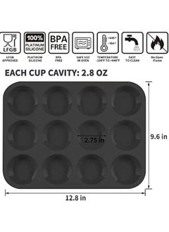 Generic Silicone Muffin Pans, Cupcake Pans 12 Cups Food Grade Silicone Baking Molds, Large Muffin Tin for Brownies, Cupcake, Pudding, Fat Bomb, Egg Muffin, 100% Non-Stick (Black, 2 Pack)  - Image 2