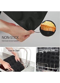 Generic Silicone Muffin Pans, Cupcake Pans 12 Cups Food Grade Silicone Baking Molds, Large Muffin Tin for Brownies, Cupcake, Pudding, Fat Bomb, Egg Muffin, 100% Non-Stick (Black, 2 Pack)  - Image 3