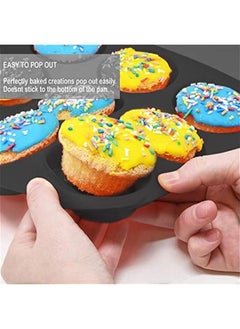 Generic Silicone Muffin Pans, Cupcake Pans 12 Cups Food Grade Silicone Baking Molds, Large Muffin Tin for Brownies, Cupcake, Pudding, Fat Bomb, Egg Muffin, 100% Non-Stick (Black, 2 Pack)  - Image 5