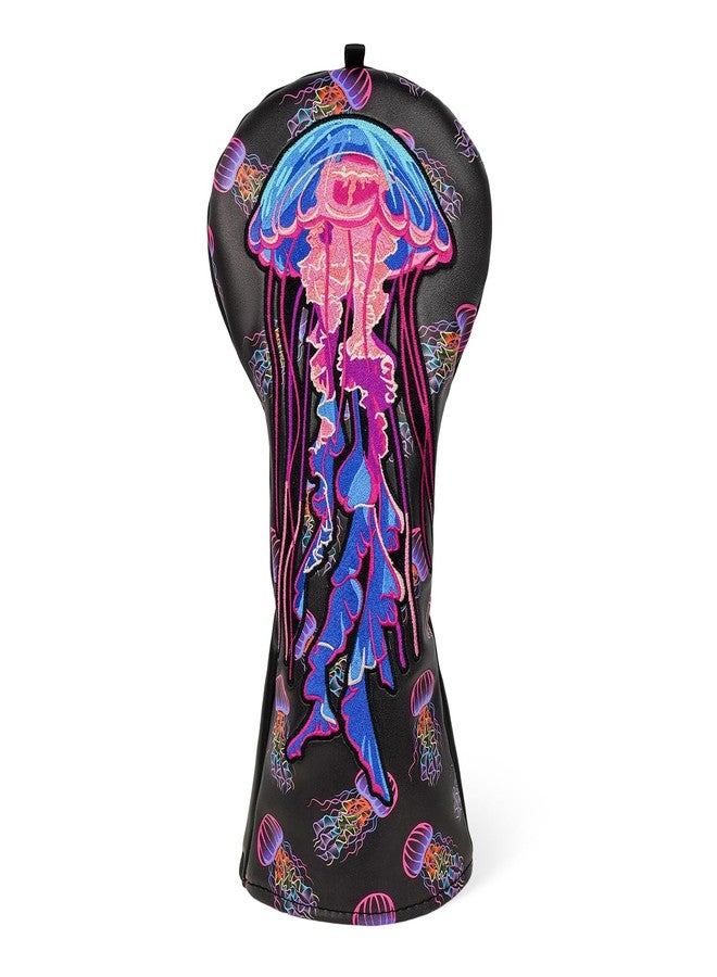 LZFAN Golf Club Head Covers Driver Fairway Wood Hybrid Golf Club Headcover Leather Protector Heavy Embroidered Colorful Jellyfish (Driver) - Image 1