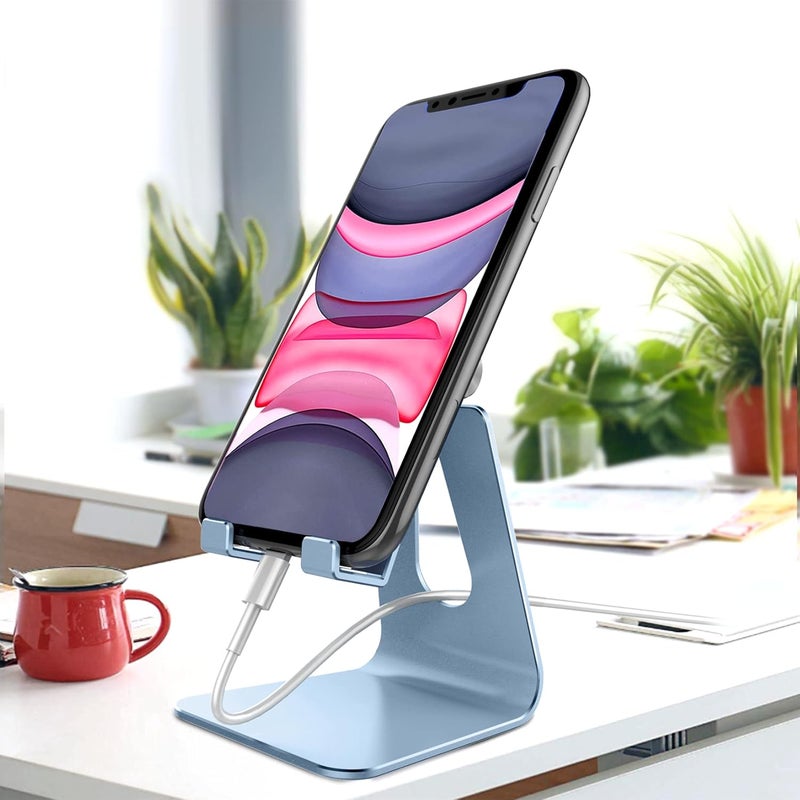 CreaDream Adjustable Cell Phone Stand, Phone Stand, Cradle, Dock, Holder, Aluminum Desktop Stand Compatible with Phone 13 12 Pro Max Charging, Accessories Desk, All Mobile Phones, Sierra Blue - Image 2