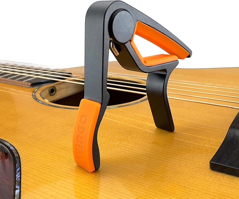 Wingo Guitar Capo for Acoustic and Electric Guitars with 5 Picks for Free, Black with Orange Rubber. - Image 4