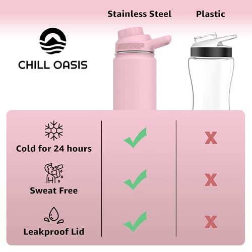Chill Oasis Water Bottle | Compatible With Popular Flavor Cartridges | BPA Free, Leak Proof, Double-Walled Vacuum Insulated Stainless Steel, and Dishwasher Safe | Cold for 24 Hours (Pink, 22oz) - Image 4