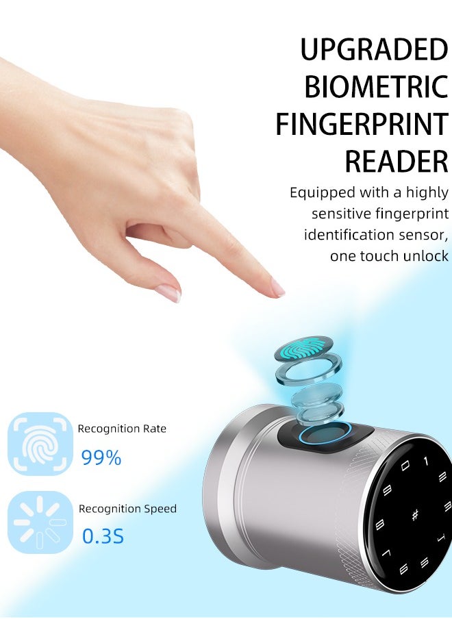ALINK - Smart Door Lock Smart Lock, Smart Biometric Door Knob with Voice Function, Aluminum Alloy Smart Door Knob with 5 Ways to Unlock (TTlock App/IC Card/Fingerprint/Password/Keys) for Entry Gate/Bedroom/Office ,Silver - Image 1