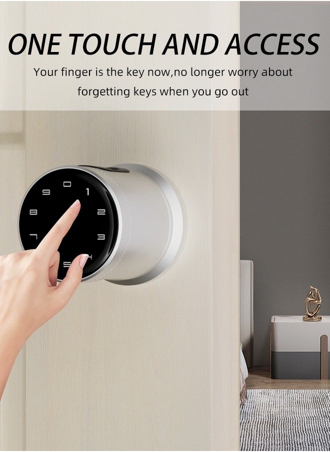 ALINK - Smart Door Lock Smart Lock, Smart Biometric Door Knob with Voice Function, Aluminum Alloy Smart Door Knob with 5 Ways to Unlock (TTlock App/IC Card/Fingerprint/Password/Keys) for Entry Gate/Bedroom/Office ,Silver - Image 1
