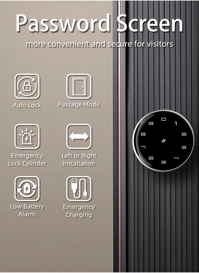 ALINK - Smart Door Lock Smart Lock, Smart Biometric Door Knob with Voice Function, Aluminum Alloy Smart Door Knob with 5 Ways to Unlock (TTlock App/IC Card/Fingerprint/Password/Keys) for Entry Gate/Bedroom/Office ,Silver - Image 1