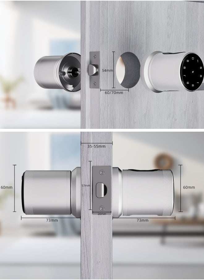 ALINK - Smart Door Lock Smart Lock, Smart Biometric Door Knob with Voice Function, Aluminum Alloy Smart Door Knob with 5 Ways to Unlock (TTlock App/IC Card/Fingerprint/Password/Keys) for Entry Gate/Bedroom/Office ,Silver - Image 1