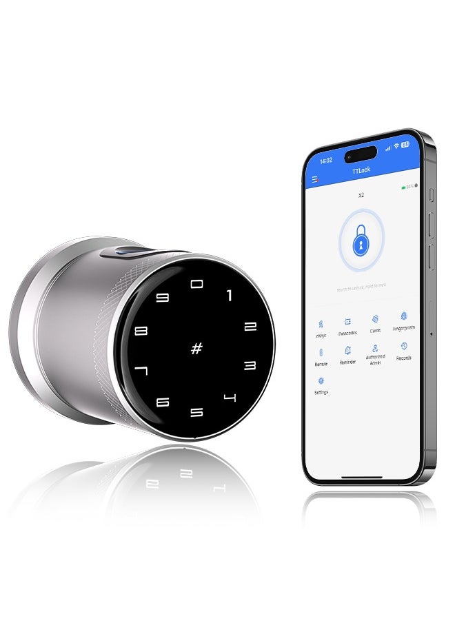 ALINK - Smart Door Lock Smart Lock, Smart Biometric Door Knob with Voice Function, Aluminum Alloy Smart Door Knob with 5 Ways to Unlock (TTlock App/IC Card/Fingerprint/Password/Keys) for Entry Gate/Bedroom/Office ,Silver - Image 1