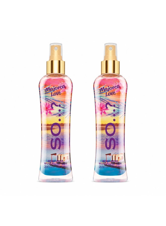 So..? SO…? Summer Escapes Majorca Love Body Mist for Women, Fruity Vanilla & Musky Long-Lasting Fragrance Spray with Red Berries, Pear & Plum, Perfume Gift for Women & Teen Girls, 200ml, Pack of 2 - Image 1