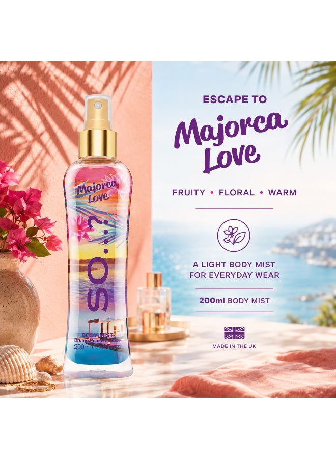 So..? SO…? Summer Escapes Majorca Love Body Mist for Women, Fruity Vanilla & Musky Long-Lasting Fragrance Spray with Red Berries, Pear & Plum, Perfume Gift for Women & Teen Girls, 200ml, Pack of 2 - Image 3