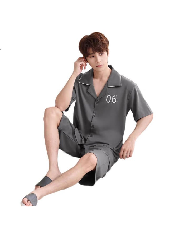 100% Cotton High-End Men'S Summer Thin Short-Sleeve Cardigan Loose Home Wear